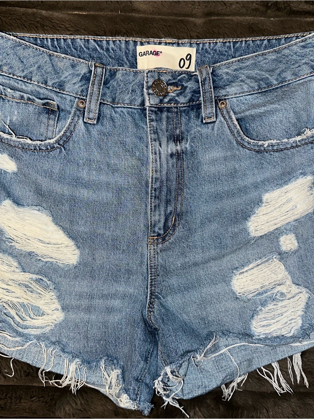 Garage Light Blue Distressed Denim Shorts